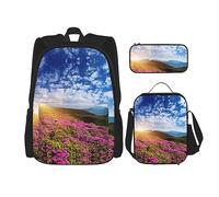 MDATT Mochila de juego de gimnasia para niñas, mochilas escolares con lonchera y estuche para lápices, juego de bolsas escolares 3 en 1, Montañas, Talla única