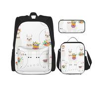 MDATT Mochila de leopardo para niñas, mochila escolar con lonchera y estuche 3 en 1, juego de bolsas escolares, Llama, Talla única