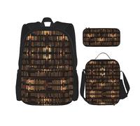 MDATT Mochila de leopardo para niñas, mochila escolar con lonchera y estuche 3 en 1, juego de bolsas escolares, Library Bookshelf Book, Talla única