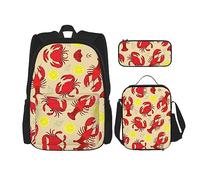 MDATT Mochila de leopardo para niñas, mochila escolar con lonchera y estuche 3 en 1, juego de bolsas escolares, Langosta y cangrejo, Talla única