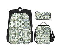 MDATT Mochila de mapa de Grecia para niñas, mochila escolar con lonchera y estuche 3 en 1, juego de bolsas escolares, Hojas de eucalipto verde, Talla única