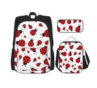 MDATT Mochila de mariquita con fiambrera, mochila de anime, mochila escolar, mochila para tres personas, Black, Talla única, Juego de mochila escolar