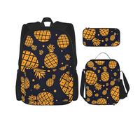 MDATT Mochila de piña dorada con fiambrera, mochila de anime, mochila escolar, mochila para tres personas, Black, Talla única, Juego de mochila escolar