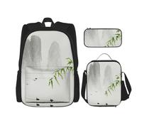MDATT Mochila de pintura de paisaje con fiambrera, mochila de anime, mochila escolar, mochila para tres personas, Black, Talla única, Juego de mochila escolar