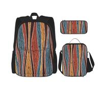 MDATT Mochila de rayas coloridas con fiambrera, mochila de anime, mochila escolar, mochila para tres personas, Black, Talla única, Juego de mochila escolar