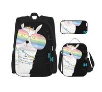 MDATT Mochila divertida con lentes de arco iris con fiambrera, mochila de anime, mochila escolar, mochila para libros, juego de mochila para tres personas, Black, Talla única, Juego de mochila escolar