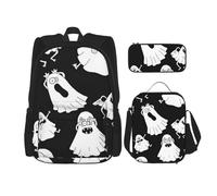 MDATT Mochila divertida de fantasma blanco con fiambrera, mochila de anime, mochila escolar, mochila para libros, juego de mochila para tres personas, Black, Talla única, Juego de mochila escolar