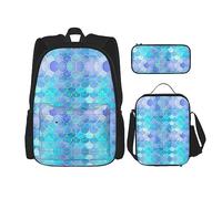 MDATT Mochila dorada brillante para niñas, mochilas escolares con lonchera y estuche 3 en 1, juego de bolsas escolares, Escala de sirena dorada, Talla única
