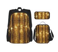 MDATT Mochila dorada brillante para niñas, mochilas escolares con lonchera y estuche 3 en 1, juego de bolsas escolares, Brillo de lentejuelas doradas, Talla única
