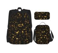 MDATT Mochila dorada brillante para niñas, mochilas escolares con lonchera y estuche 3 en 1, juego de bolsas escolares, Oro negro., Talla única