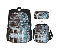 MDATT Mochila dorada brillante para niñas, mochilas escolares con lonchera y estuche 3 en 1, juego de bolsas escolares, Piedras de mar, Talla única