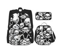 MDATT Mochila dorada brillante para niñas, mochilas escolares con lonchera y estuche 3 en 1, juego de bolsas escolares, Fondo de calavera, Talla única