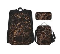 MDATT Mochila dorada brillante para niñas, mochilas escolares con lonchera y estuche 3 en 1, juego de bolsas escolares, Mármol dorado., Talla única