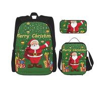 MDATT Mochila dorada brillante para niñas, mochilas escolares con lonchera y estuche 3 en 1, juego de bolsas escolares, Papá Noel, Talla única