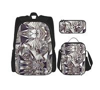 MDATT Mochila escolar 3 en 1 con diseño de bandera de Alemania para niñas, con lonchera y estuche para lápices, Patrón abstracto de cristal de diamante con purpurina, Taille unique
