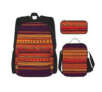 MDATT Mochila escolar de matemáticas para niñas, con lonchera y estuche 3 en 1, juego de bolsas escolares, Arte Popular Mexicano Boho, Talla única