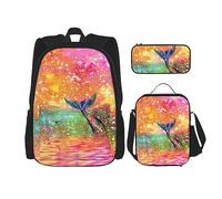 MDATT Mochila escolar de matemáticas para niñas, con lonchera y estuche 3 en 1, juego de bolsas escolares, Cola de sirena, Talla única