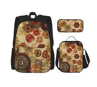 MDATT Mochila escolar de matemáticas para niñas, con lonchera y estuche 3 en 1, juego de bolsas escolares, Medallón Multi, Talla única
