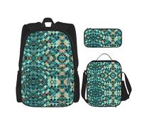 MDATT Mochila escolar de matemáticas para niñas, con lonchera y estuche 3 en 1, juego de bolsas escolares, Estampado de escamas de pez sirena, Talla única