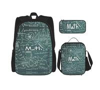 MDATT Mochila escolar de matemáticas para niñas, con lonchera y estuche 3 en 1, juego de bolsas escolares, Palabra de lección de matemáticas, Talla única