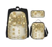 MDATT Mochila escolar de matemáticas para niñas, mochilas escolares con lonchera y estuche 3 en 1, juego de bolsas escolares, Navidad de seda dorada, Talla única