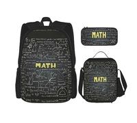 MDATT Mochila escolar de matemáticas para niñas, mochilas escolares con lonchera y estuche 3 en 1, juego de bolsas escolares, Matemáticas Escolares, Talla única