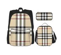 MDATT Mochila escolar de matemáticas para niñas, mochilas escolares con lonchera y estuche 3 en 1, juego de bolsas escolares, Líneas de cuadros grises, Talla única