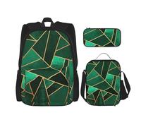 MDATT Mochila geométrica negra y dorada con fiambrera, mochila de anime, mochila escolar, mochila para tres personas, Black, Talla única, Juego de mochila escolar