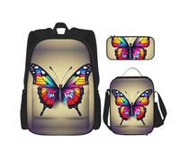 MDATT Mochila Happy Camper con lonchera y estuche para lápices, mochilas Kawaii con bolsa de almuerzo a juego, Mariposa colorida., Talla única, Mochilas daypack