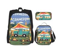 MDATT Mochila Happy Camper con lonchera y estuche para lápices, mochilas Kawaii con bolsa de almuerzo a juego, Happy Camper, Talla única, Mochilas daypack