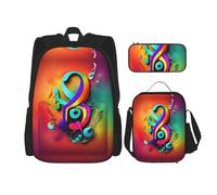 MDATT Mochila Happy Camper con lonchera y estuche para lápices, mochilas Kawaii con bolsa de almuerzo a juego, Notas musicales coloridas, Talla única, Mochilas daypack