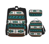 MDATT Mochila hawaiana con diseño de hojas tropicales y flores para niñas, con lonchera y estuche escolar 3 en 1, caballo, Talla única