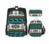MDATT Mochila hawaiana con diseño de hojas tropicales y flores para niñas, con lonchera y estuche escolar 3 en 1, Patrón de rayas de caballo, Talla única