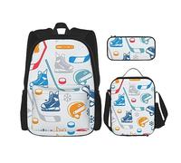 MDATT Mochila hawaiana con diseño de hojas tropicales y flores para niñas, con lonchera y estuche escolar 3 en 1, Elementos de hockey con patrones creativos, Talla única