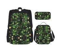 MDATT Mochila hawaiana con diseño de hojas tropicales y flores para niñas, con lonchera y estuche escolar 3 en 1, hawaiano, Talla única