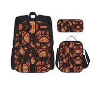 MDATT Mochila hawaiana con diseño de hojas tropicales y flores para niñas, con lonchera y estuche escolar 3 en 1, Montones de mariposas monarcas naranjas, Talla única