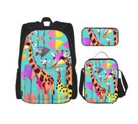 MDATT Mochila Husky Dog con lonchera y estuche de lápices de 3 pulgadas, mochilas Kawaii con bolsa de almuerzo a juego, Coloridas jirafas, amantes de los fanáticos, Talla única, Mochilas de día