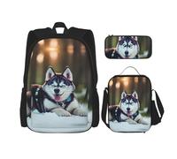 MDATT Mochila Husky Dog con lonchera y estuche de lápices de 3 pulgadas, mochilas Kawaii con bolsa de almuerzo a juego, Husky Dog, Talla única, Mochilas daypack
