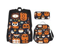 MDATT Mochila Husky Dog con lonchera y estuche de lápices de 3 pulgadas, mochilas Kawaii con bolsa de almuerzo a juego, Calabaza fantasma de búho de, Talla única, Mochilas daypack