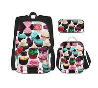 MDATT Mochila Husky Dog con lonchera y estuche para lápices, de 3 pulgadas, mochilas Kawaii con bolsa de almuerzo a juego, Deliciosos cupcakes, Talla única, Mochilas de día