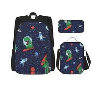 MDATT Mochila Kawaii con fiambrera, juego 3 en 1, estuche a juego, Galaxy Diamond, Divertido cohete de dinosaurio astronauta, Talla única