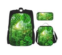 MDATT Mochila Kawaii con fiambrera, juego 3 en 1, estuche a juego, girasol amarillo floral, Tropical Wilderness Jungle, Talla única