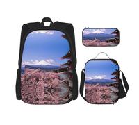 MDATT Mochila Kawaii con fiambrera, juego 3 en 1, estuche a juego, hermoso delfín, Monte Fuji Japón, Talla única