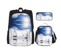 MDATT Mochila Kawaii con fiambrera, juego 3 en 1, estuche a juego, muñeco de nieve navideño, Telesquí en Sunshine, Talla única