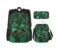 MDATT Mochila Kawaii con fiambrera, juego 3 en 1, estuche para lápices a juego, caballos de granja de montaña, Geométrico negro y dorado, Talla única