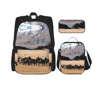 MDATT Mochila Kawaii con fiambrera, juego 3 en 1, estuche para lápices a juego, caballos de granja de montaña, Caballos de granja de montaña, Talla única