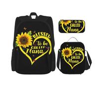 MDATT Mochila Kawaii con fiambrera, juego 3 en 1, estuche para lápices a juego, pájaros y hojas, Blessed to Be Called Nana Sunflower, Talla única