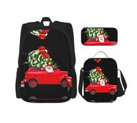 MDATT Mochila Kawaii con fiambrera, juego 3 en 1, estuche para lápices, combo a juego, acuarelas de temporada de hierbas y flores, Papá Noel en un coche, Talla única