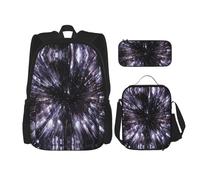 MDATT Mochila Kawaii con fiambrera, juego 3 en 1, estuche para lápices, combo a juego, acuarelas de temporada de hierbas y flores, Galaxia cielo morado, Talla única