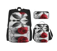 MDATT Mochila Kawaii con fiambrera, juego 3 en 1, estuche para lápices, combo a juego, acuarelas de temporada de hierbas y flores, rosa roja, Talla única